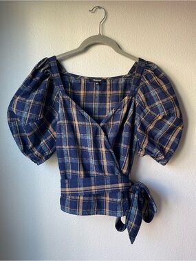 Madewell 100% Cotton Plaid Wrap Top